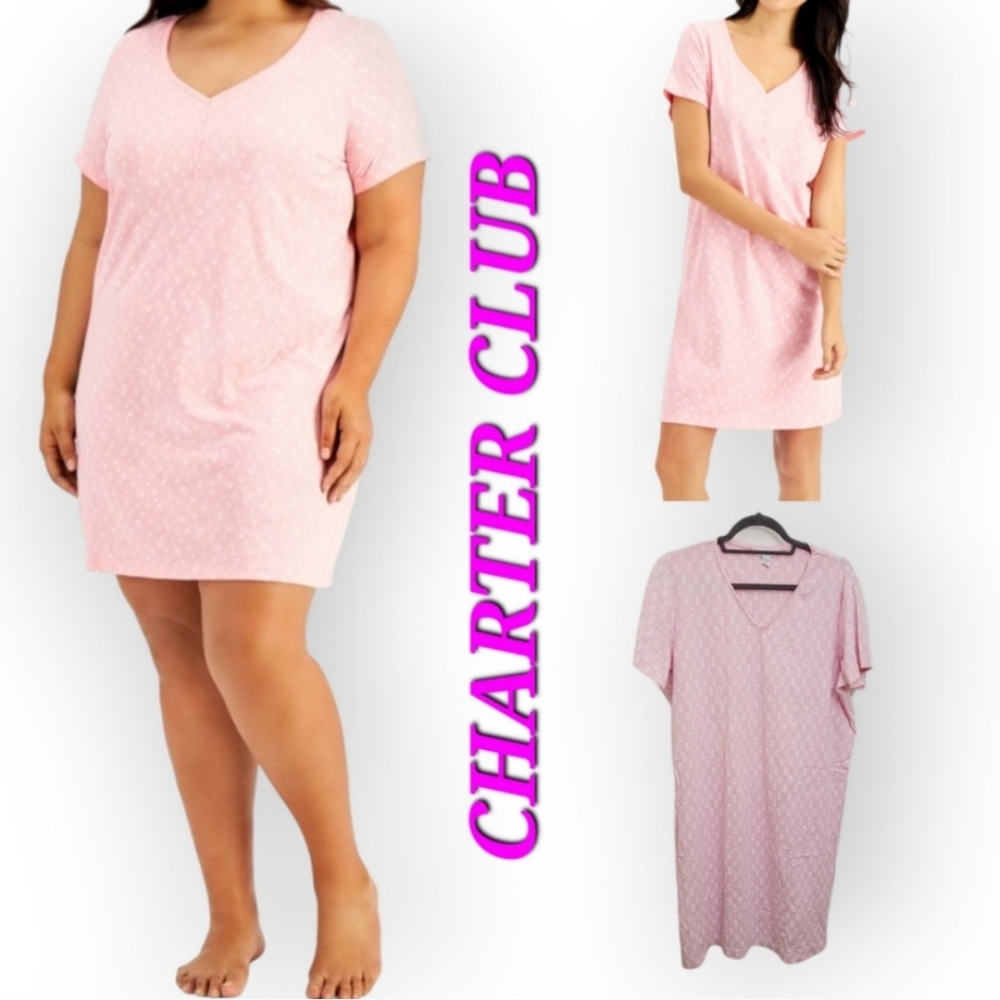 CHARTER CLUB Plus size The Everyday Cotton daisy Printed Sleep Shirt sleepwear